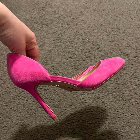 Veronica Beard Gator Suede Peep Toe Pump Heels In Pink - Picture 5 of 11
